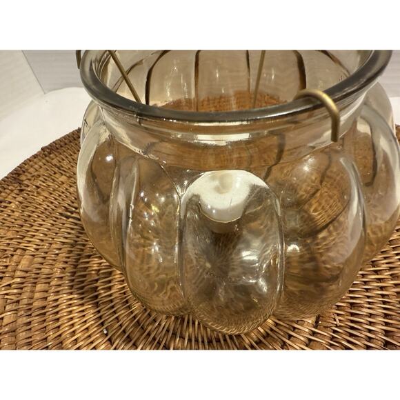 Amber Colored Glass Pumpkin 5” Tea Light Holder - Fall Autumn Harvest Decor - Picture 5 of 8